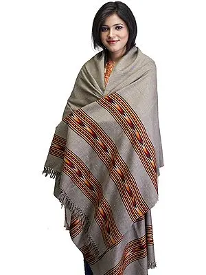 Steeple-Gray Stole from Kullu with Kinnauri Woven Border