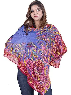 Vista-Blue Modal Stole with Large Printed Paisleys