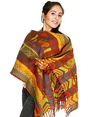 Multi-Color Reversible Jamawar Stole with Woven Flowers and Paisleys