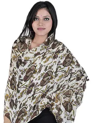 Ivory Stole with Printed Flowers All-Over
