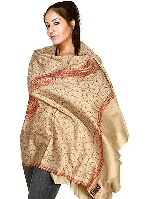 Chateau-Gray Shawl from Amritsar with Needle Embroidery by Hand