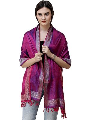 Banarasi Stole with All-Over Tanchoi Weave and Paisley Border