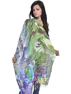 Multi-Color Stole with Digital Printed Penguins and Fishes