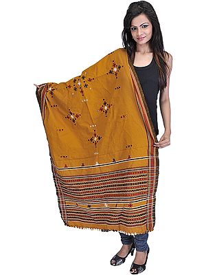 Mustard-Yellow Shawl from Kutch with Embroidered Bootis and Mirrors