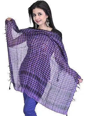 Purple and Black Arafat Scarf with Woven Checks