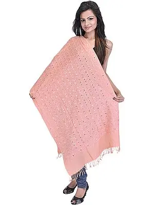 Mellow-Rose Stole with Aari Embroidered Flowers and Sequins