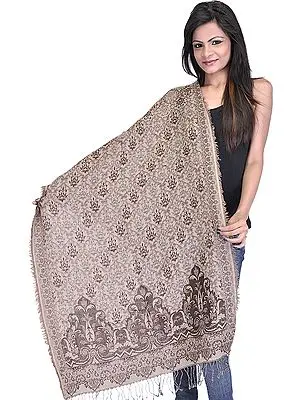 Partridge-Brown Reversible Jamawar Stole with All-Over Weave