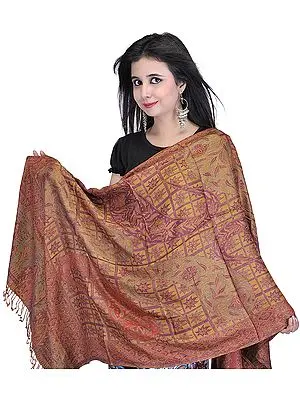 Baked-Clay Reversible Jamawar Stole with Large Woven Paisleys