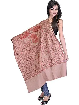 Brownie Kashmiri Tusha Shawl with All-Over Sozni Embroidery by Hand