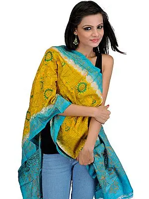 Tri-Color Stole with Kantha Stitch Embroidery All-Over