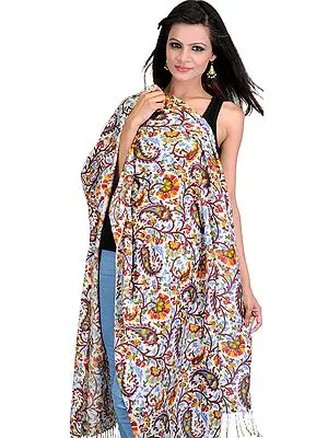 Vaporous-Gray Stole with Kani Print in Multi-Color