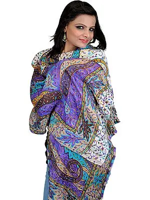 Ivory Stole with Kani Printed Large Paisleys and Flowers