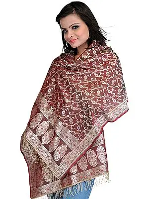 Sable Suryakirti Stole from Banaras with All-Over Weave
