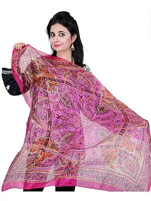 Fushsia-Purple Scarf with Large Printed Paisleys