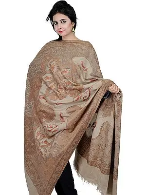 Goat-Gray Shawl from Amritsar with Needle Stich Embroidered Paisleys