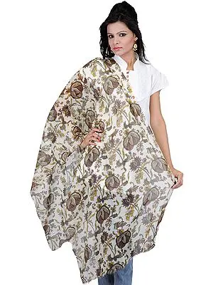 Yellow Chocolate Stole with Printed Flowers