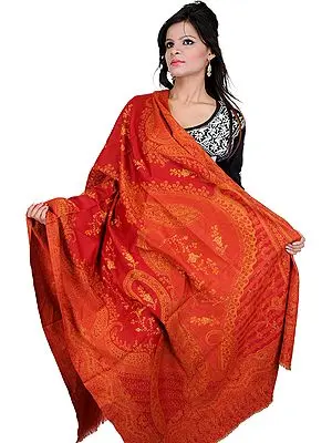 Mecca-Orange Shawl from Amritsar with Needle Stich Embroidery