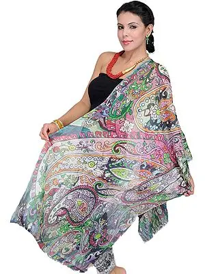 Multi-Color Scarf with GiantPrinted Paisleys All-Over