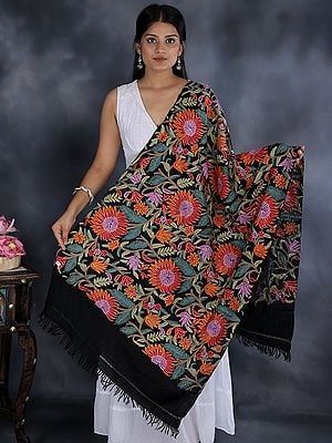Stole from Kashmir with Aari Hand-Embroidered Sunflowers