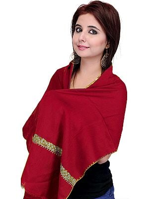 Tusha Scarf from Kashmir with Sozni Embroidered Border