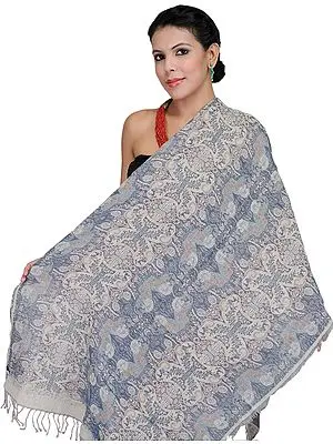 Wistful-Mauve and Rose Reversible Jamawar Stole with Thread Weave