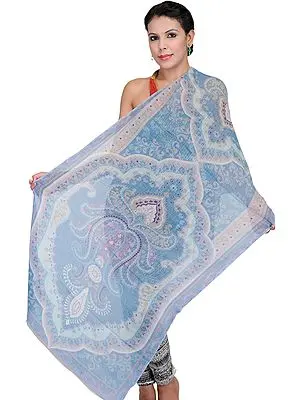 Parisian-Blue Stole with Akbari Print