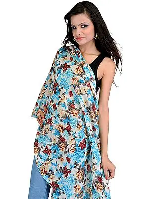 Ivory Stole with Digital Printed Flowers