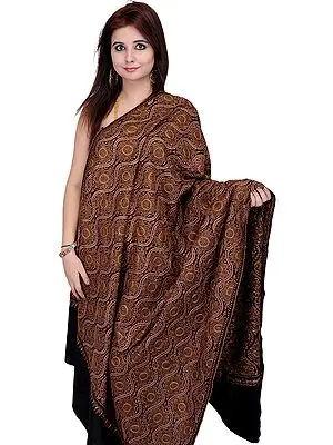 Caviar-Black Kashmiri Shawl with Fine Sozni Embroidery by Hand