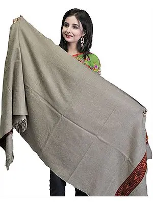 Flint-Gray Stole from Kullu with Kinnauri Woven Border