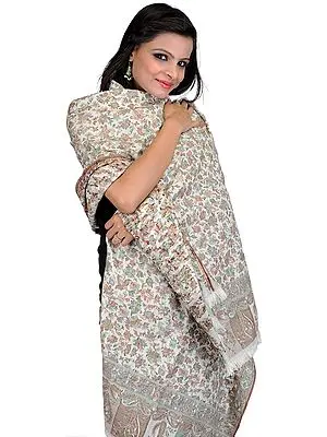 Ivory Kani Shawl with Woven Flowers in Multi-Color Threads