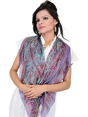 Pansy-Purple Scarf with Large Printed Paisleys