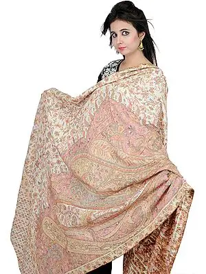 Ivory Kani Shawl with Giant Woven Paisleys in Multi-Color Thread