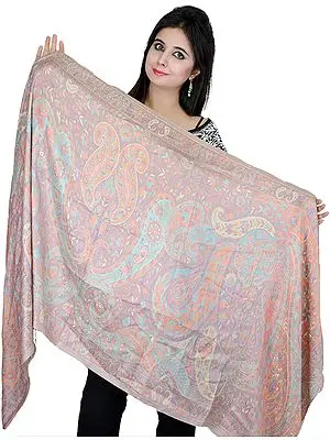 Multi-color Reversible Jamawar Stole with Large Woven Paisleys