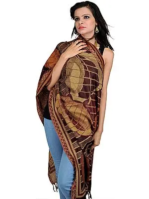 Beige and Brown Jamawar Reversible Stole with All-Over Weave