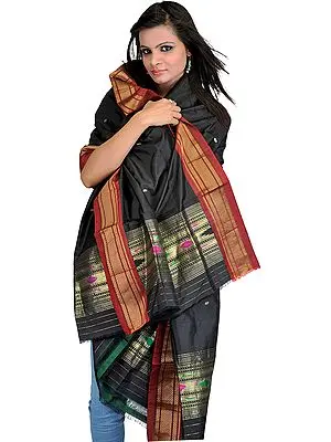 Black Paithani Dupatta with Woven Bootis and Golden Zari Border