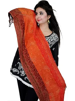Rust Reversible Jamawar Scarf with Woven Paisleys
