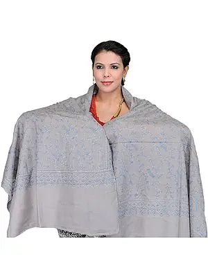 Steeple-Gray Kasmhmiri Stole with Sozni Embroidery by Hand