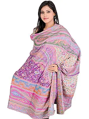 Kani Shawl with All-Over Woven Flowers and Giant Paisleys