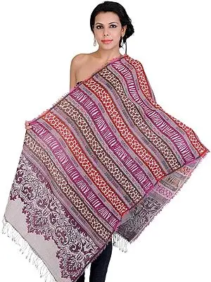 Multi-Color Jamawar Reversible Stole with Wild-life Weave