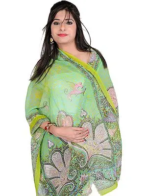 Winter-Green Stole with Digital Printed Paisleys