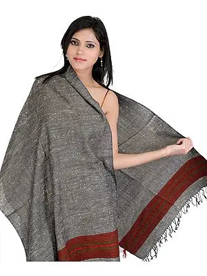 Plain Gray Stole from Kullu with Kinnauri Border