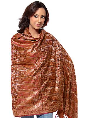 Stylized Paisley Banarasi Shawl with All-Over Weave