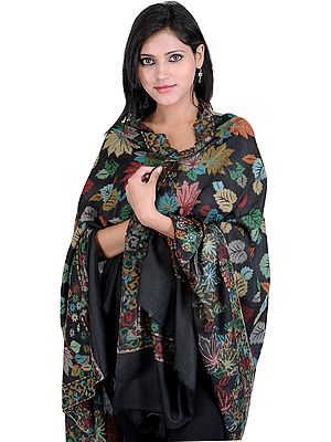Kani Shawl with Woven Chinar Leaves in Multi-Colored Thread