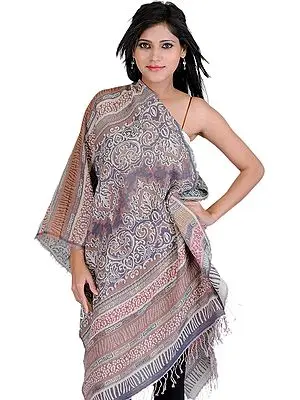 Burlwood Reversible Jamawar Stole with All-Over Thread Weave