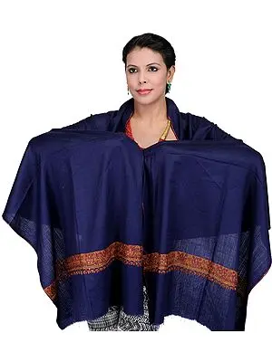 Plain Stole from Kashmir with Sozni Hand Embroidered Border