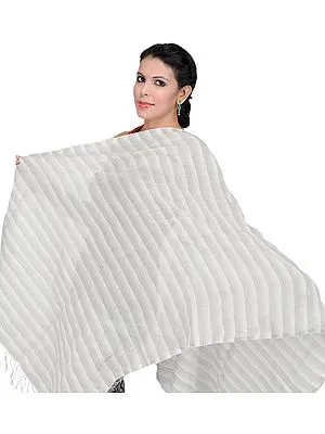 Ivory Stole with Woven Stripes