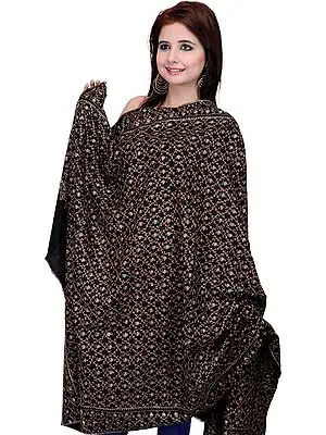 Black Kashmiri Tusha Shawl with Jafreen Jaal Embroidery by Hand