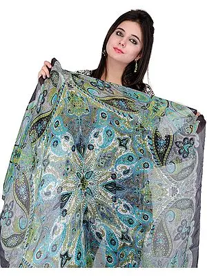 Black Scarf with Large Printed Paisleys