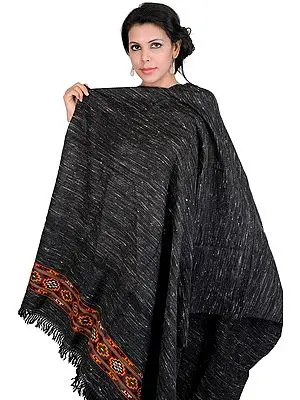 Charcoal-Gray Shawl from Kullu with Kinnauri Woven Border