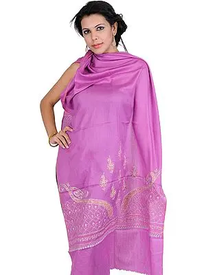 Tusha Stole from Kashmir with Sozni Embroidered Paisleys